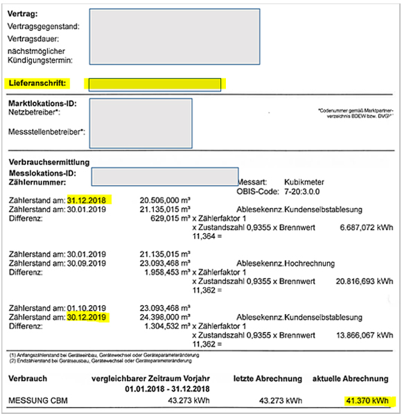 Rechnung des Energieversorgers über die gelieferte Brennstoffmenge. Rechnung des Energieversorgers über die gelieferte Brennstoffmenge.