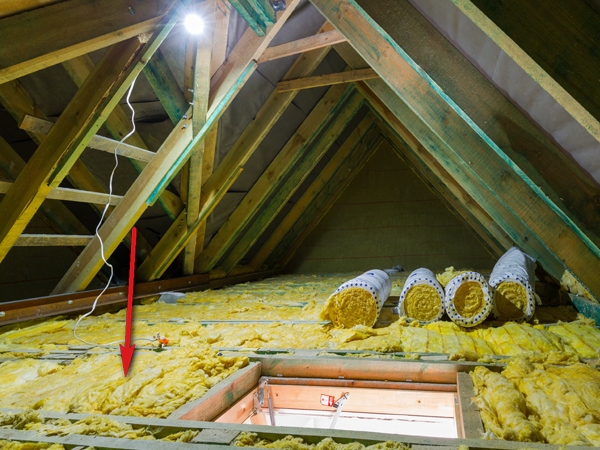 Innere Dachkonstruktion mit sichtbarer Dämmung der obersten Geschossdecke – Dach ungedämmt Innere Dachkonstruktion mit sichtbarer Dämmung der obersten Geschossdecke – Dach ungedämmt