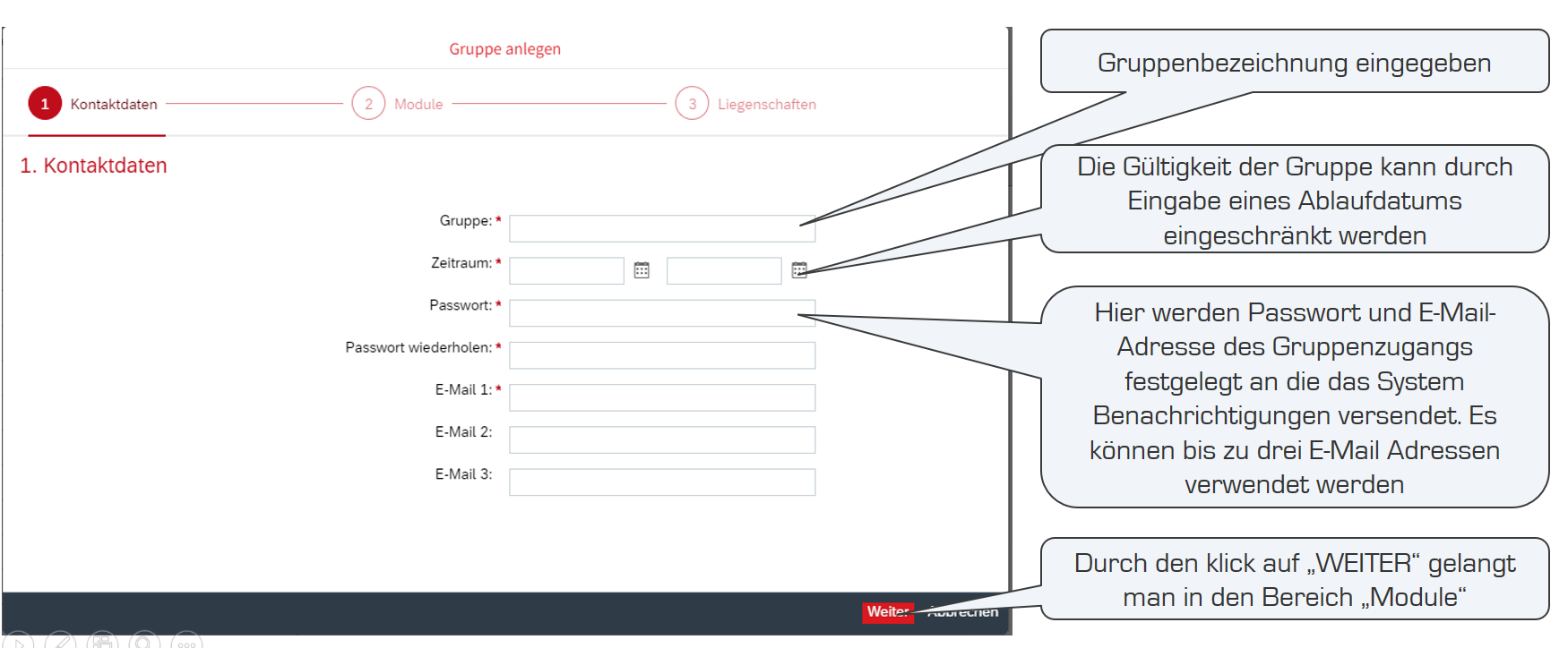 Details des Gruppenzugangs festlegen