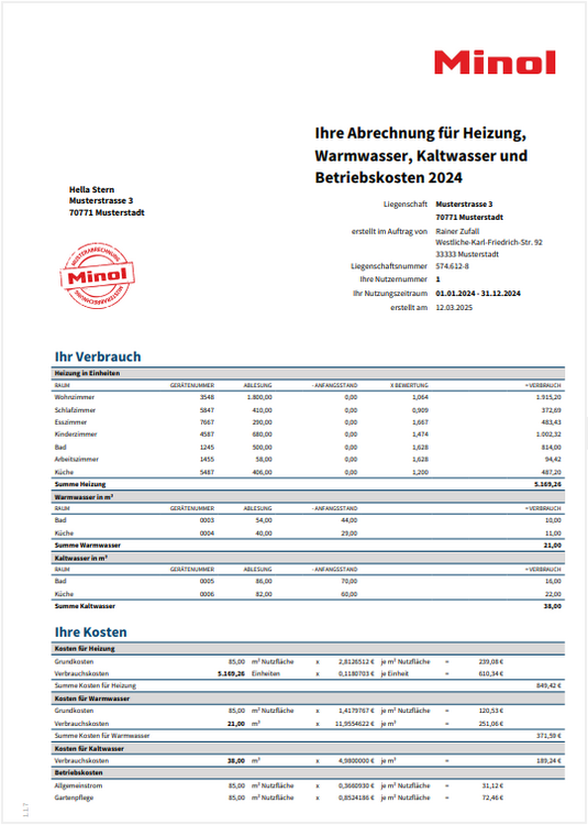 Minol Nutzerabrechnung