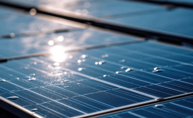 Solarzellen, die von der Sonne angestrahlt werden