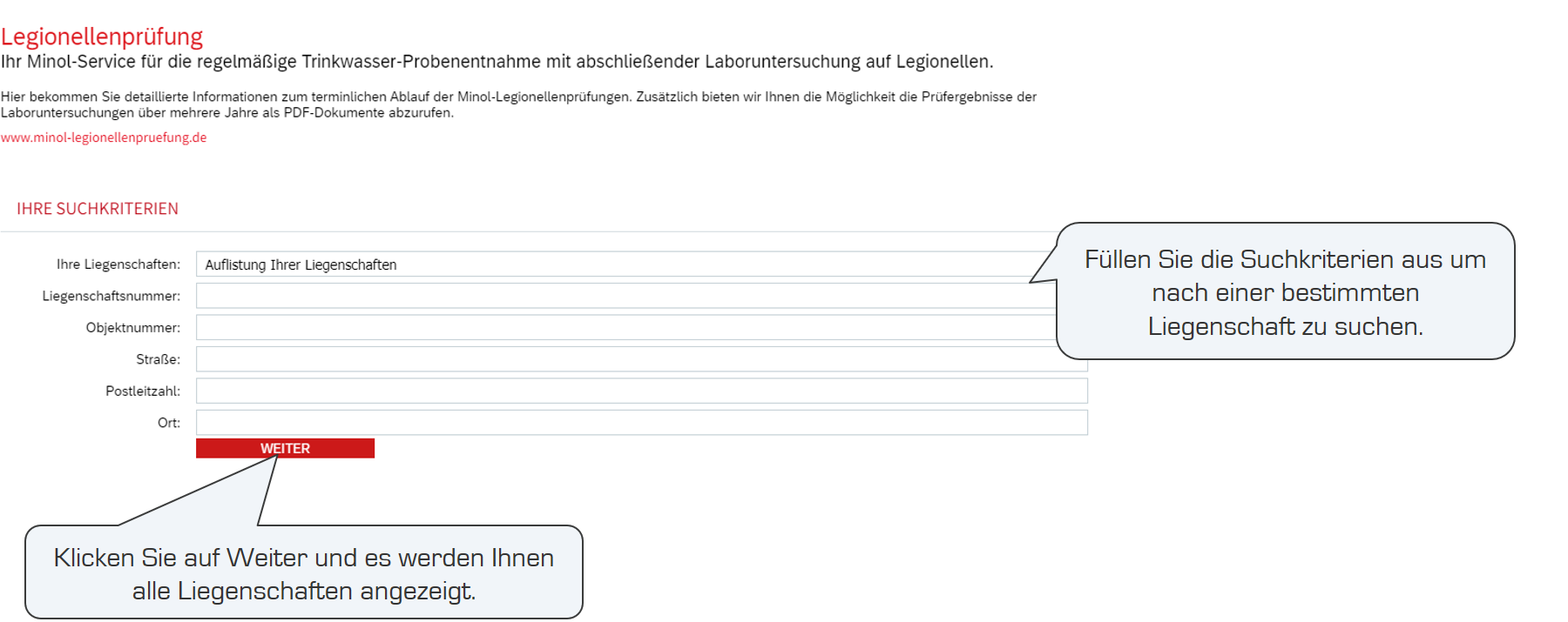 Suchkriterien Legionellenprüfung