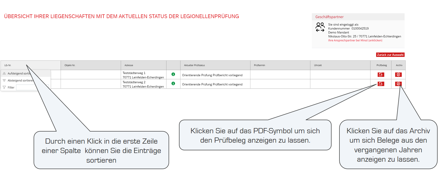 Übersicht aller Liegenschaften