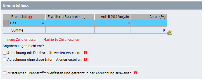 Erfassung des Brennstoffmixes in der Kostenerfassung zur Heizkostenabrechnung