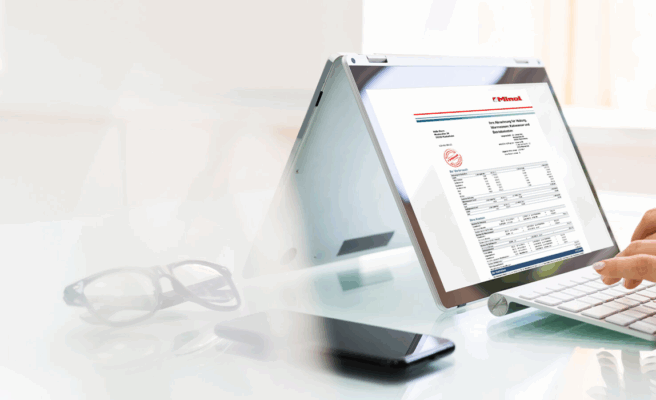 Heizkostenabrechnung von Minol zur Umlegung von CO2-Kosten auf einem Tablet-Bildschirm