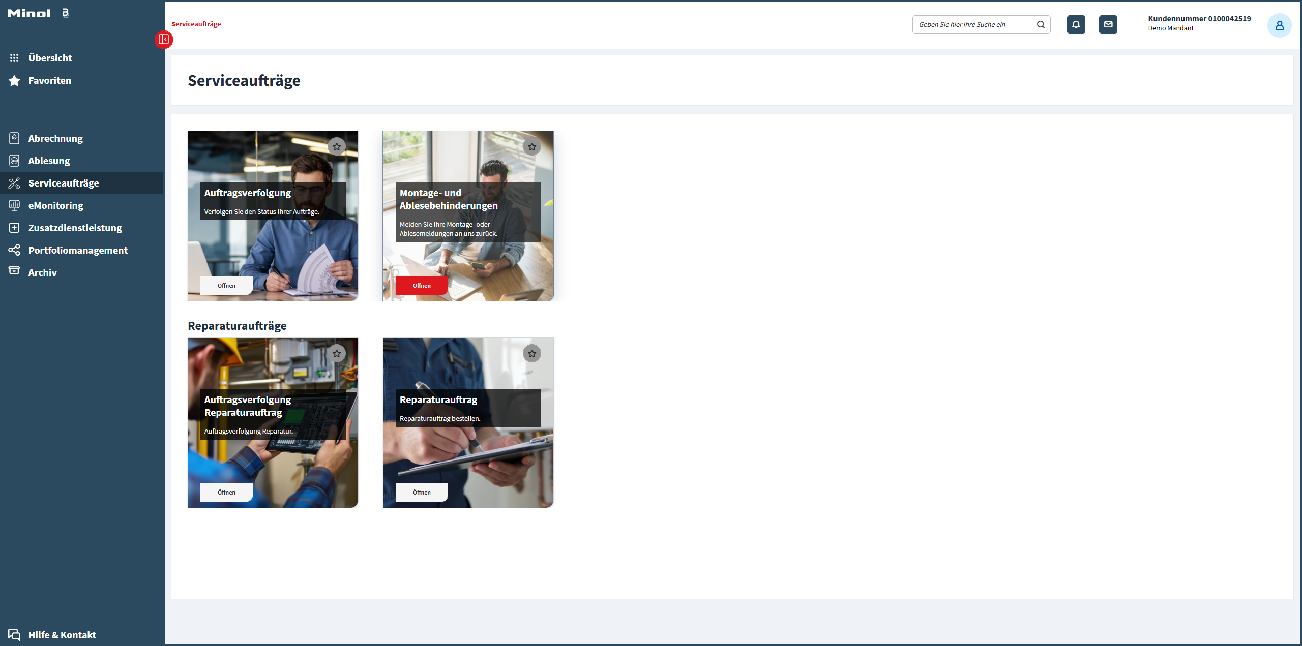 Auswahl Montage und Ablesebehinderung in Minol direct