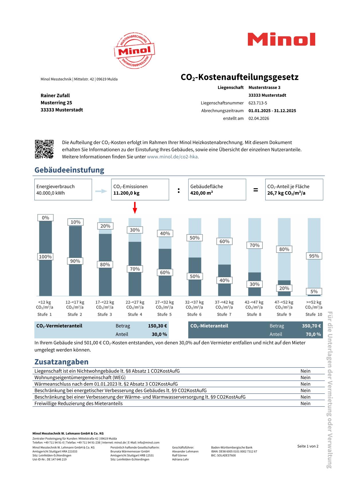 Musterabrechnung Heizkostenabrechnung Minol: Co2-Kostenaufteilung