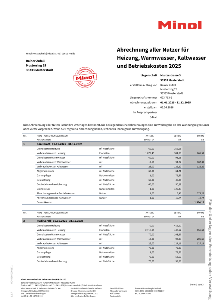 Muster Abrechnung Heizkostenabrechnung Gesamtabrechnung