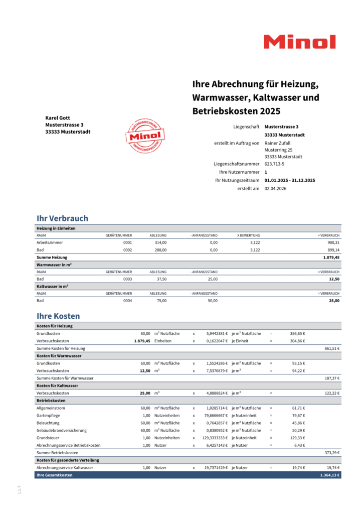 Muster Abrechnung Heizkostenabrechnung Nutzerabrechnung